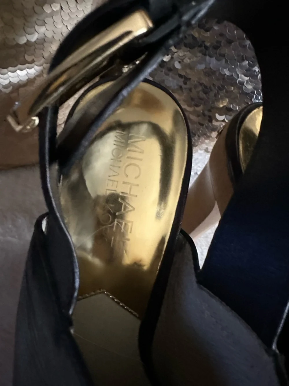 Michael Kors Black Leather Platform Clog Heels with Gold Studs - Picture 9 of 12